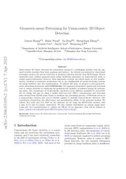 Geometric-aware Pretraining for Vision-centric 3D Object Detection
