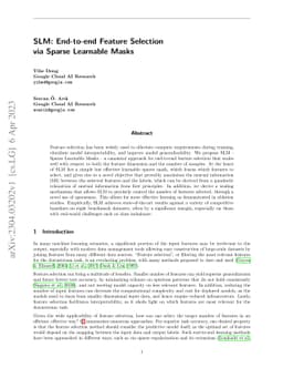 SLM: End-to-end Feature Selection via Sparse Learnable Masks