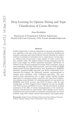 Deep Learning for Opinion Mining and Topic Classification of Course
  Reviews