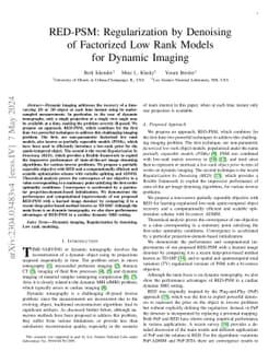 RED-PSM: Regularization by Denoising of Factorized Low Rank Models for
  Dynamic Imaging