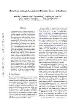Hierarchical Catalogue Generation for Literature Review: A Benchmark