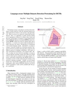 Language-aware Multiple Datasets Detection Pretraining for DETRs