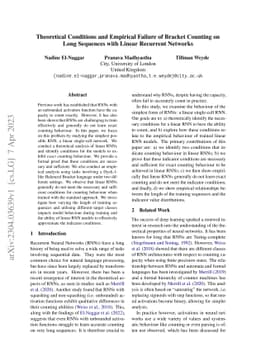 Theoretical Conditions and Empirical Failure of Bracket Counting on Long
  Sequences with Linear Recurrent Networks