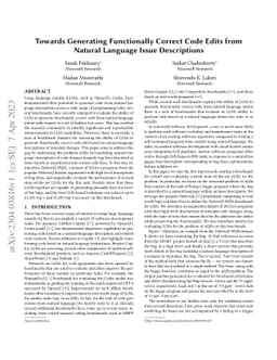 Towards Generating Functionally Correct Code Edits from Natural Language
  Issue Descriptions