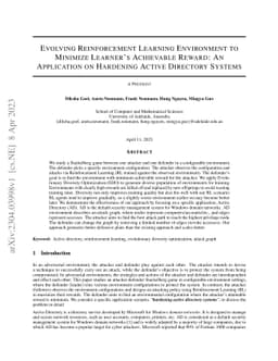Evolving Reinforcement Learning Environment to Minimize Learner's
  Achievable Reward: An Application on Hardening Active Directory Systems