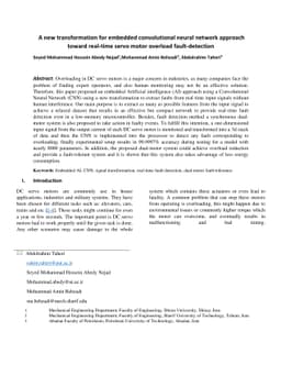 A new transformation for embedded convolutional neural network approach
  toward real-time servo motor overload fault-detection