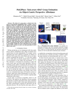 Pick2Place: Task-aware 6DoF Grasp Estimation via Object-Centric
  Perspective Affordance