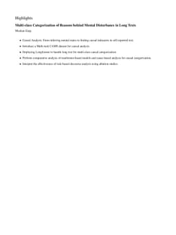 Multi-class Categorization of Reasons behind Mental Disturbance in Long
  Texts