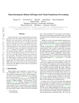 Token Boosting for Robust Self-Supervised Visual Transformer
  Pre-training