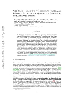 WebBrain: Learning to Generate Factually Correct Articles for Queries by
  Grounding on Large Web Corpus