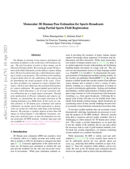 Monocular 3D Human Pose Estimation for Sports Broadcasts using Partial
  Sports Field Registration