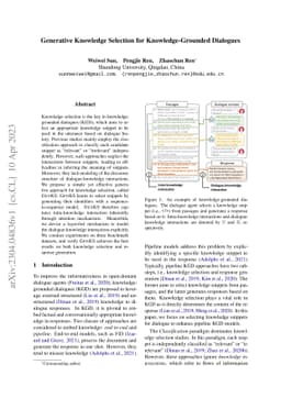 Generative Knowledge Selection for Knowledge-Grounded Dialogues