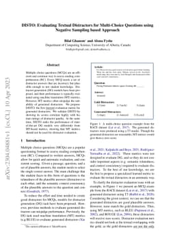 DISTO: Evaluating Textual Distractors for Multi-Choice Questions using
  Negative Sampling based Approach