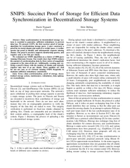 SNIPS: Succinct Proof of Storage for Efficient Data Synchronization in
  Decentralized Storage Systems