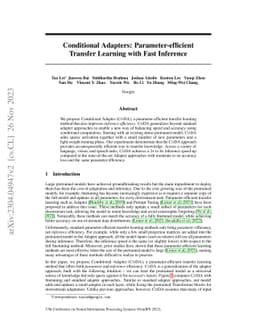 Conditional Adapters: Parameter-efficient Transfer Learning with Fast
  Inference