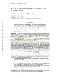 Human-machine cooperation for semantic feature listing