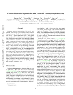 Continual Semantic Segmentation with Automatic Memory Sample Selection