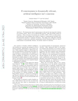 If consciousness is dynamically relevant, artificial intelligence isn't
  conscious