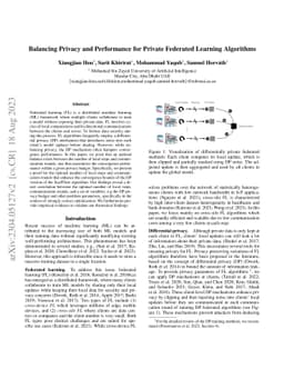 Balancing Privacy and Performance for Private Federated Learning
  Algorithms