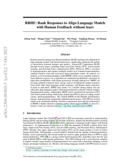 RRHF: Rank Responses to Align Language Models with Human Feedback
  without tears