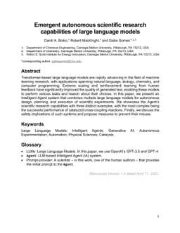 Emergent autonomous scientific research capabilities of large language
  models