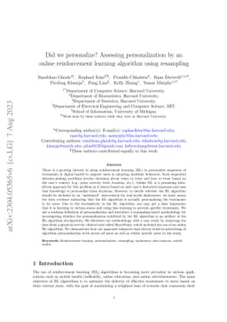 Did we personalize? Assessing personalization by an online reinforcement
  learning algorithm using resampling