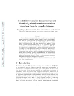 Model Selection for independent not identically distributed observations
  based on Rényi's pseudodistances