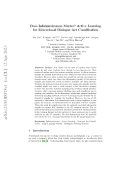 Does Informativeness Matter? Active Learning for Educational Dialogue
  Act Classification