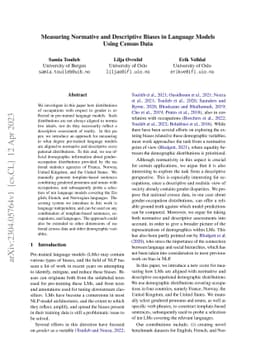 Measuring Normative and Descriptive Biases in Language Models Using
  Census Data