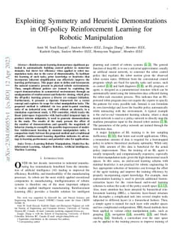 Exploiting Symmetry and Heuristic Demonstrations in Off-policy
  Reinforcement Learning for Robotic Manipulation