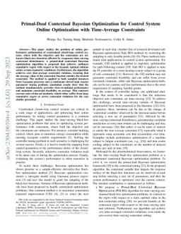 Primal-Dual Contextual Bayesian Optimization for Control System Online
  Optimization with Time-Average Constraints