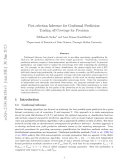 Post-selection Inference for Conformal Prediction: Trading off Coverage
  for Precision