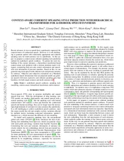 Context-aware Coherent Speaking Style Prediction with Hierarchical
  Transformers for Audiobook Speech Synthesis