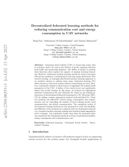 Decentralized federated learning methods for reducing communication cost
  and energy consumption in UAV networks