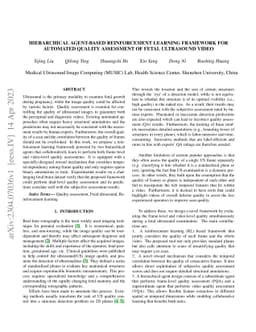 Hierarchical Agent-based Reinforcement Learning Framework for Automated
  Quality Assessment of Fetal Ultrasound Video