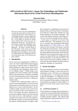 OPI at SemEval 2023 Task 1: Image-Text Embeddings and Multimodal
  Information Retrieval for Visual Word Sense Disambiguation