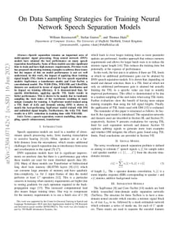 On Data Sampling Strategies for Training Neural Network Speech
  Separation Models
