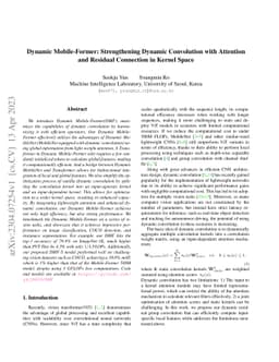 Dynamic Mobile-Former: Strengthening Dynamic Convolution with Attention
  and Residual Connection in Kernel Space