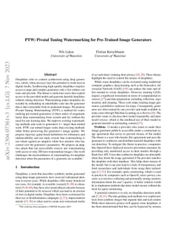 PTW: Pivotal Tuning Watermarking for Pre-Trained Image Generators