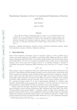 Simulating Gaussian vectors via randomized dimension reduction and PCA