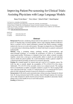 Improving Patient Pre-screening for Clinical Trials: Assisting
  Physicians with Large Language Models