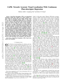 CoPR: Towards Accurate Visual Localization With Continuous
  Place-descriptor Regression
