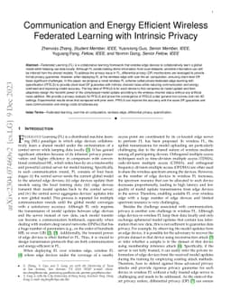 Communication and Energy Efficient Wireless Federated Learning with
  Intrinsic Privacy