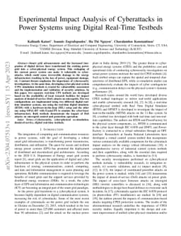 Experimental Impact Analysis of Cyberattacks in Power Systems using
  Digital Real-Time Testbeds