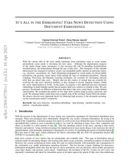 It's All in the Embedding! Fake News Detection Using Document Embeddings