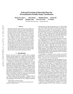 Federated Learning of Shareable Bases for Personalization-Friendly Image
  Classification