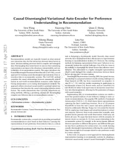 Causal Disentangled Variational Auto-Encoder for Preference
  Understanding in Recommendation
