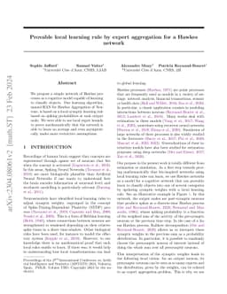 Provable local learning rule by expert aggregation for a Hawkes network