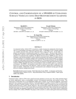 Control and Coordination of a SWARM of Unmanned Surface Vehicles using
  Deep Reinforcement Learning in ROS