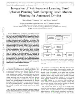Integration of Reinforcement Learning Based Behavior Planning With
  Sampling Based Motion Planning for Automated Driving